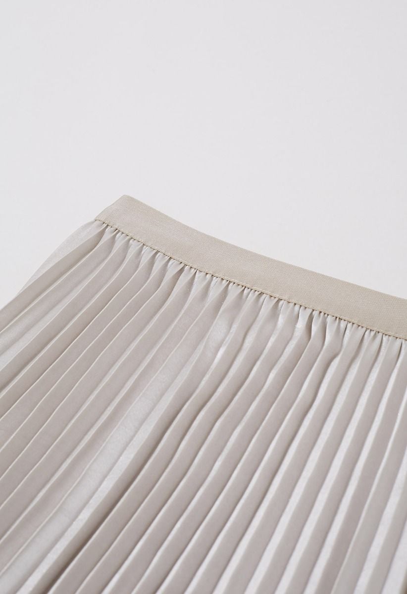 Smooth Satin Pleated Midi Skirt in Cream