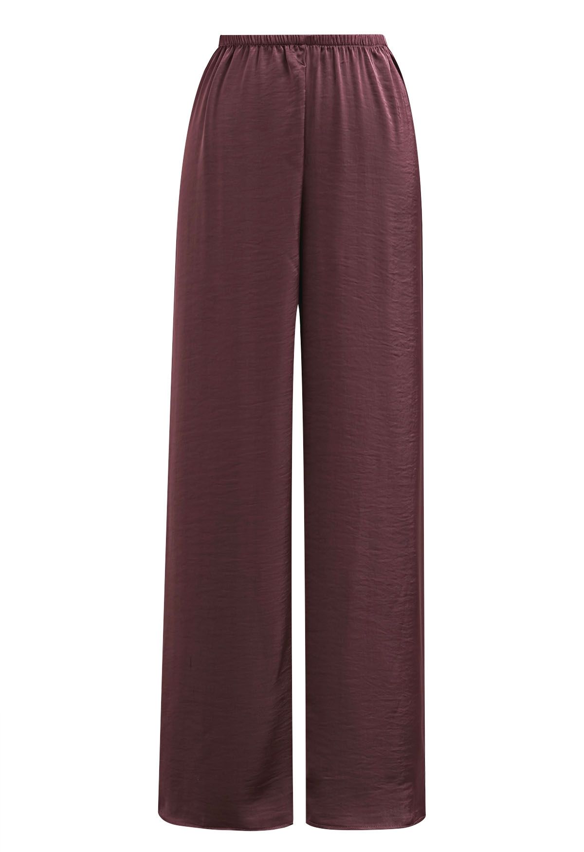 Smooth Satin Pull-On Pants in Burgundy