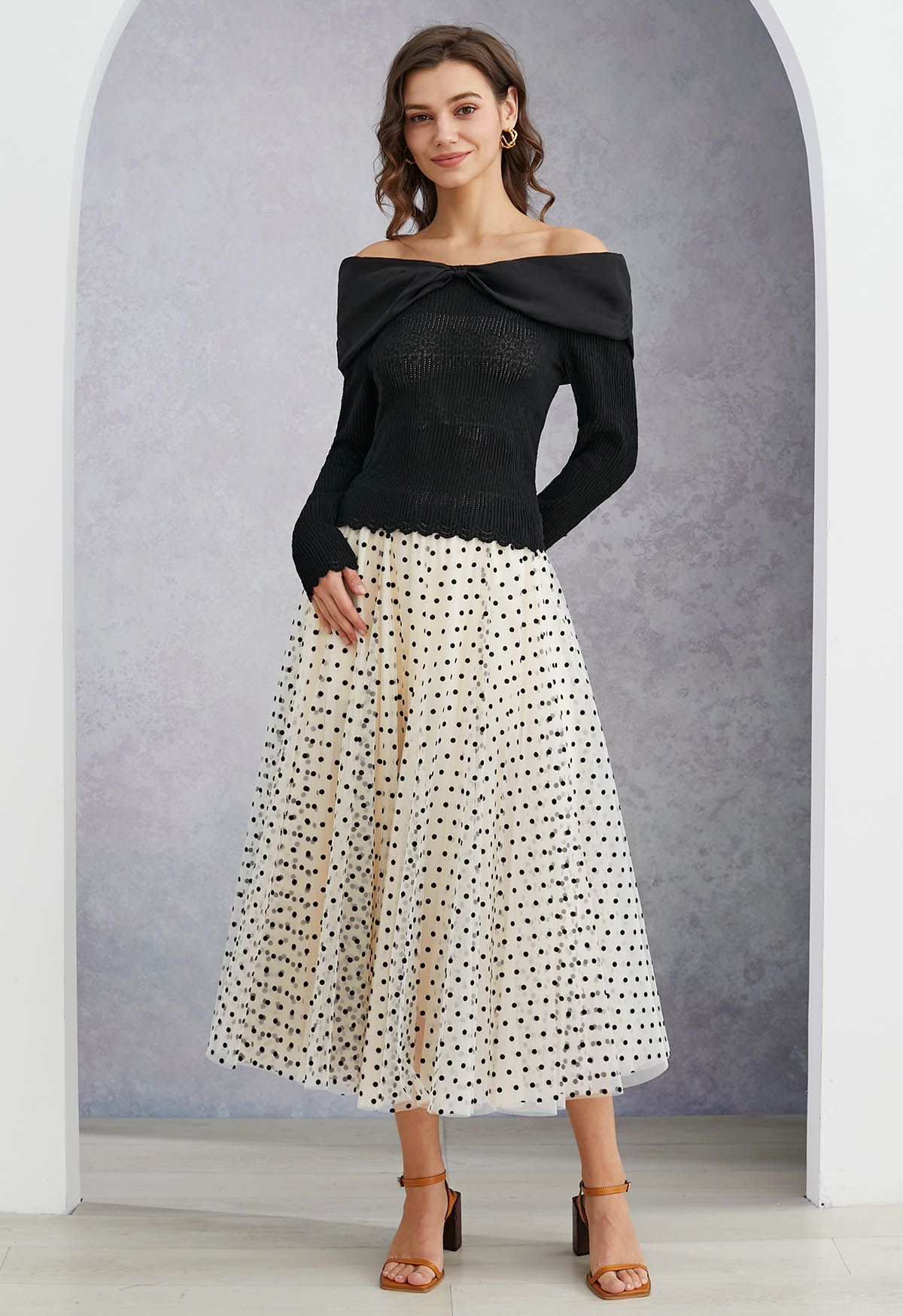 Bowknot Off-Shoulder Eyelet Crop Top