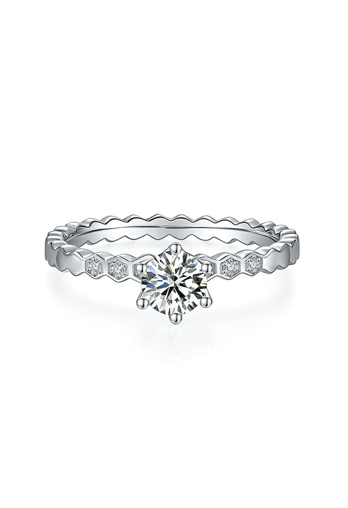 Hexagon Edge Moissanite Diamond Ring