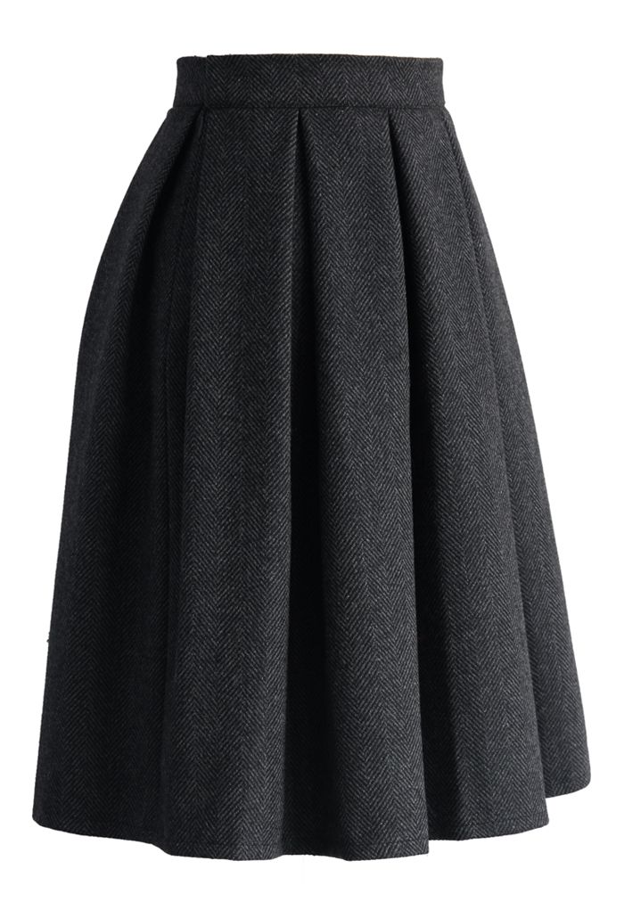 Wool-blend Pleated Twill Skirt