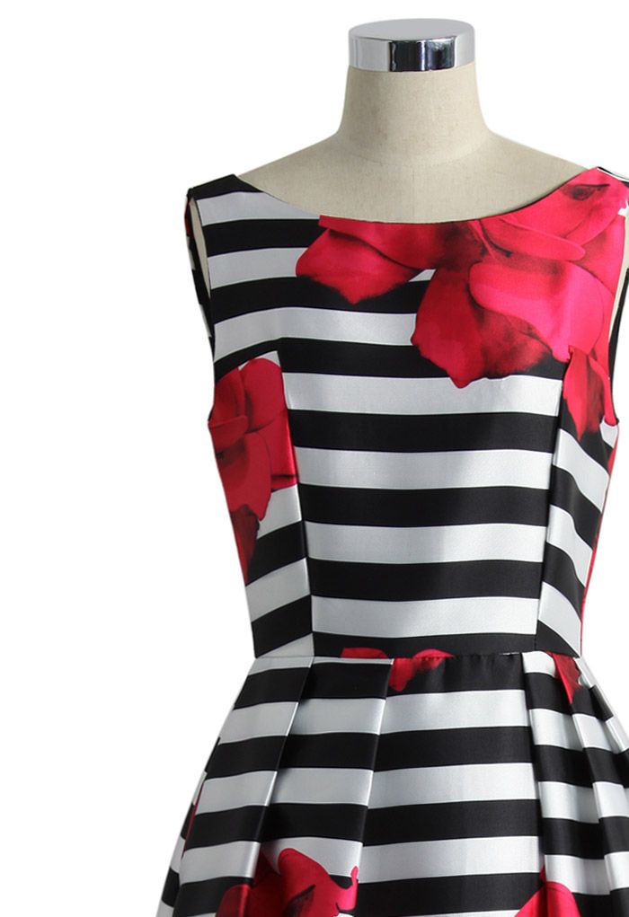 Flirty Roses Striped Prom Dress