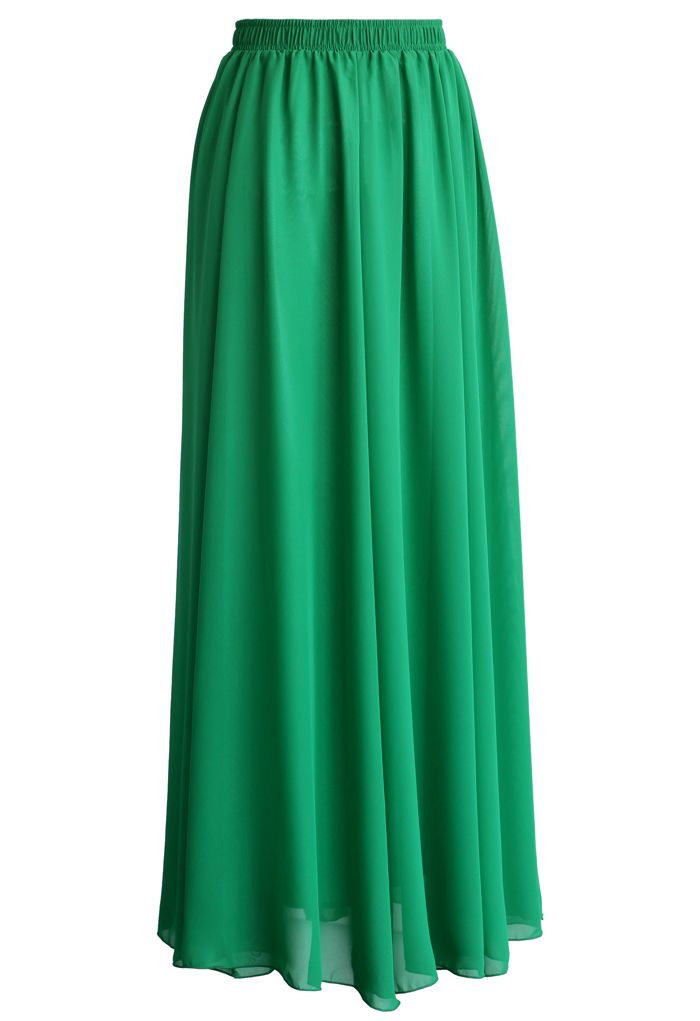 Emerald Green Chiffon Maxi Skirt - Retro, Indie and Unique Fashion
