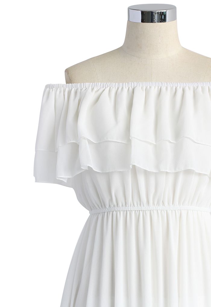 Blissful Frilling Off-shoulder Maxi Dress in White