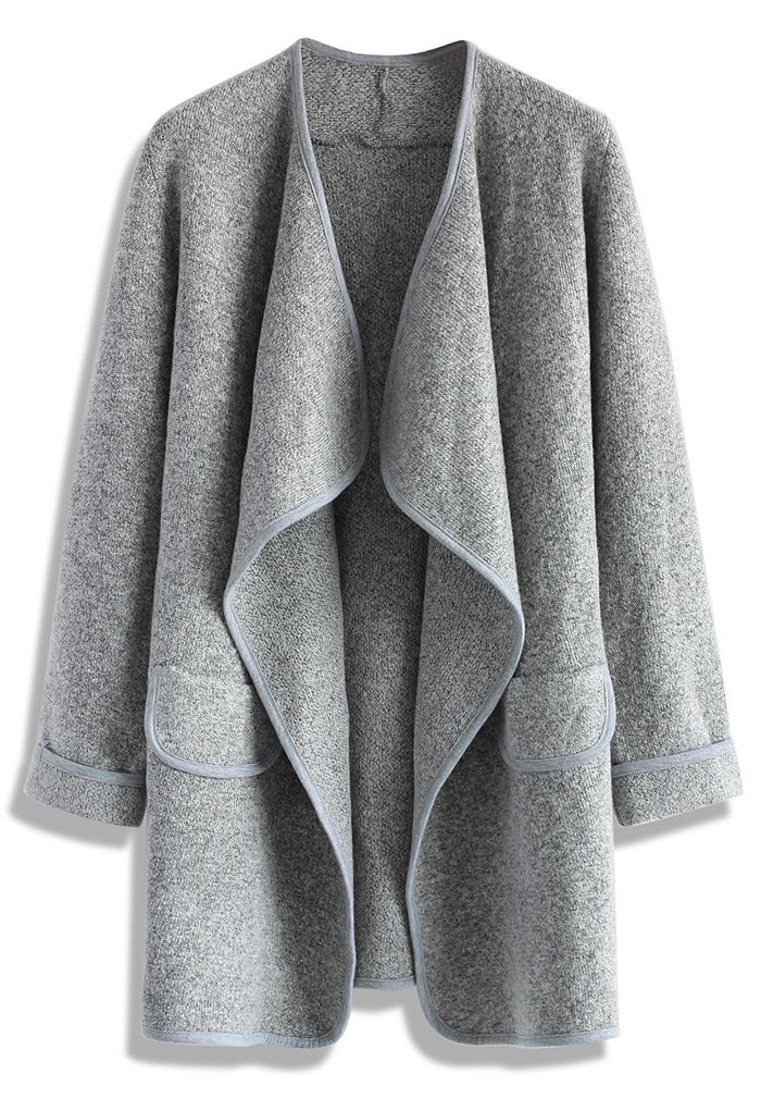 Just Knitted Open Coat in Grey - Retro, Indie and Unique Fashion