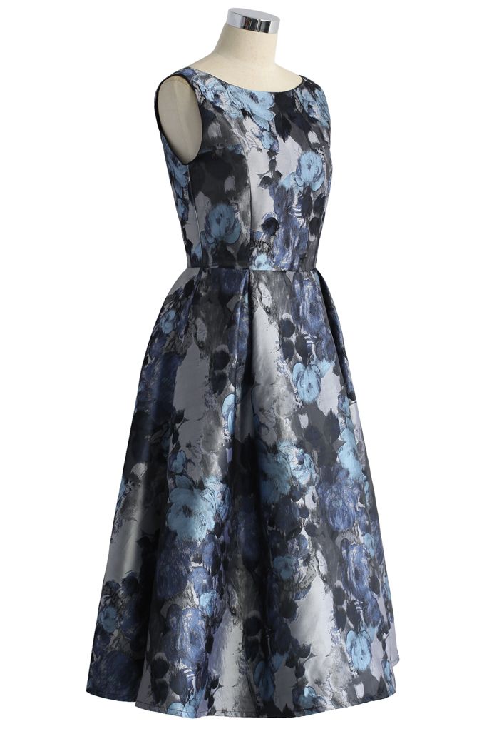 Floral Jacquard Sleeveless Midi Dress