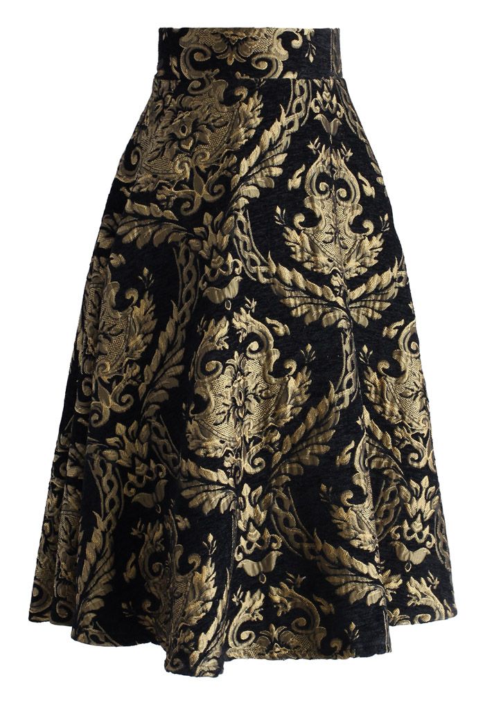 Golden Bouquet Jacquard Midi Skirt