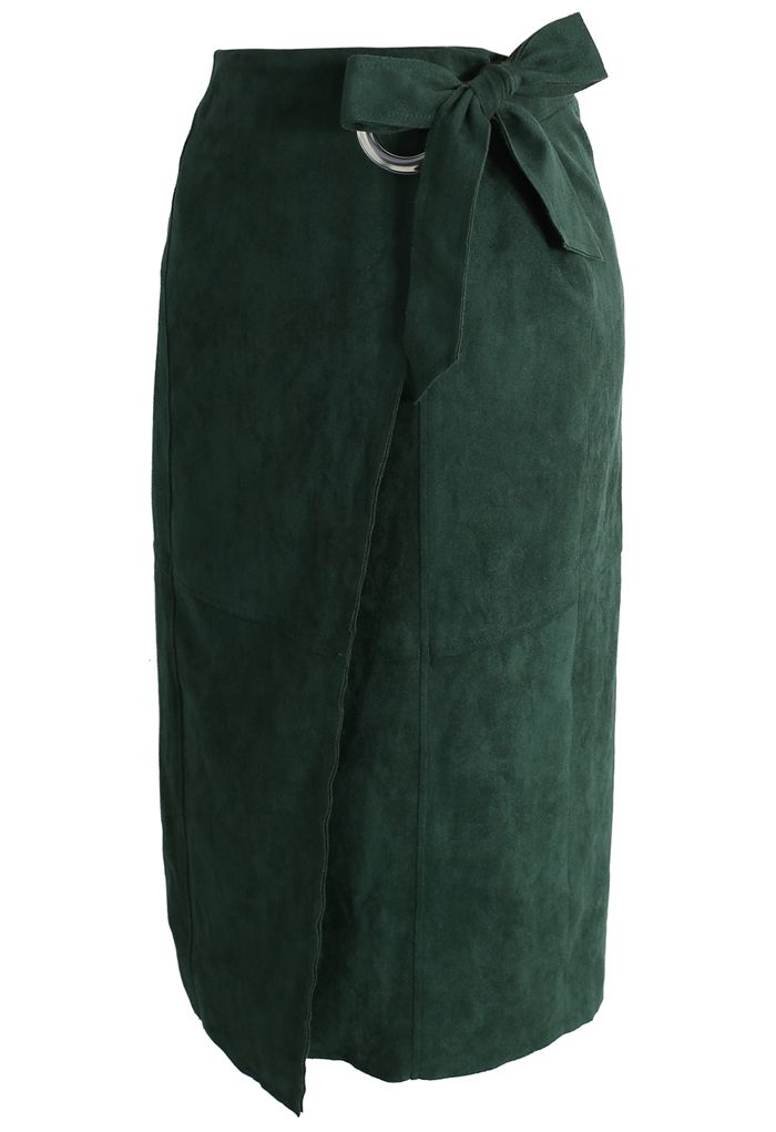 Stunning in This Suede Flap Skirt in Green
