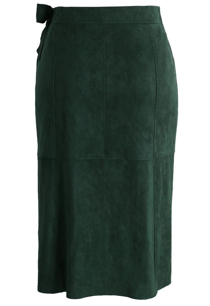 Stunning in This Suede Flap Skirt in Green