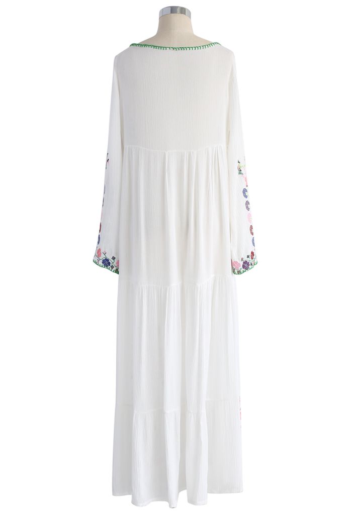 White Flowerland Embroidered Maxi Dress