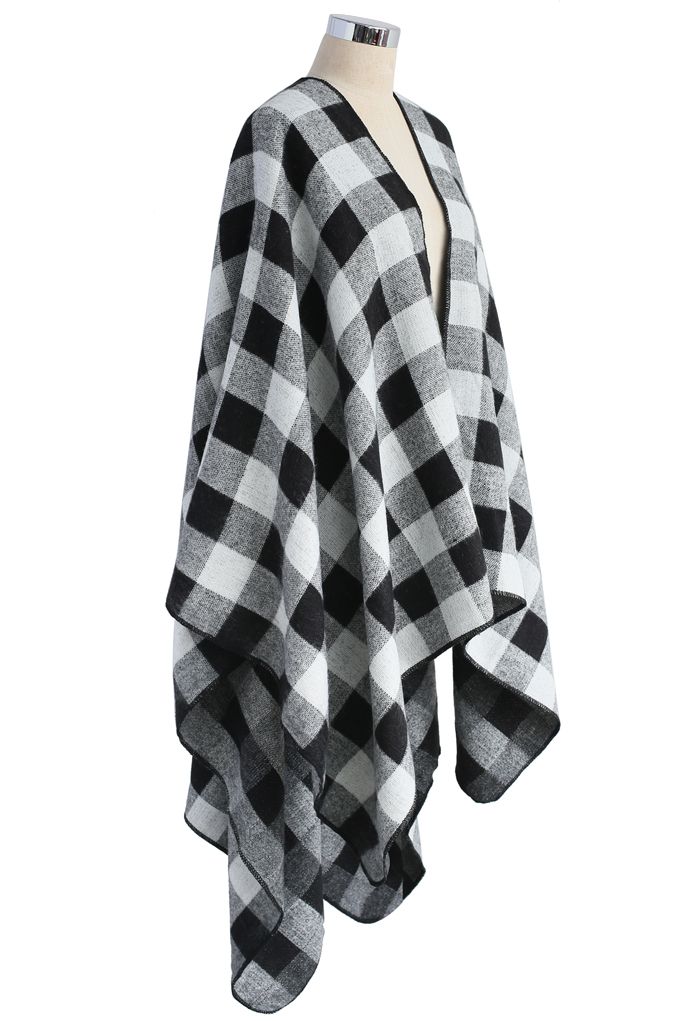 Classic Black Check Blanket Cape - Retro, Indie and Unique Fashion