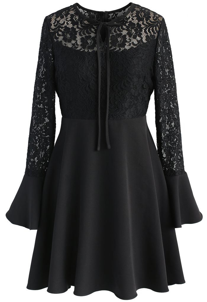 Romantic Twirl Lace Dress in Black 