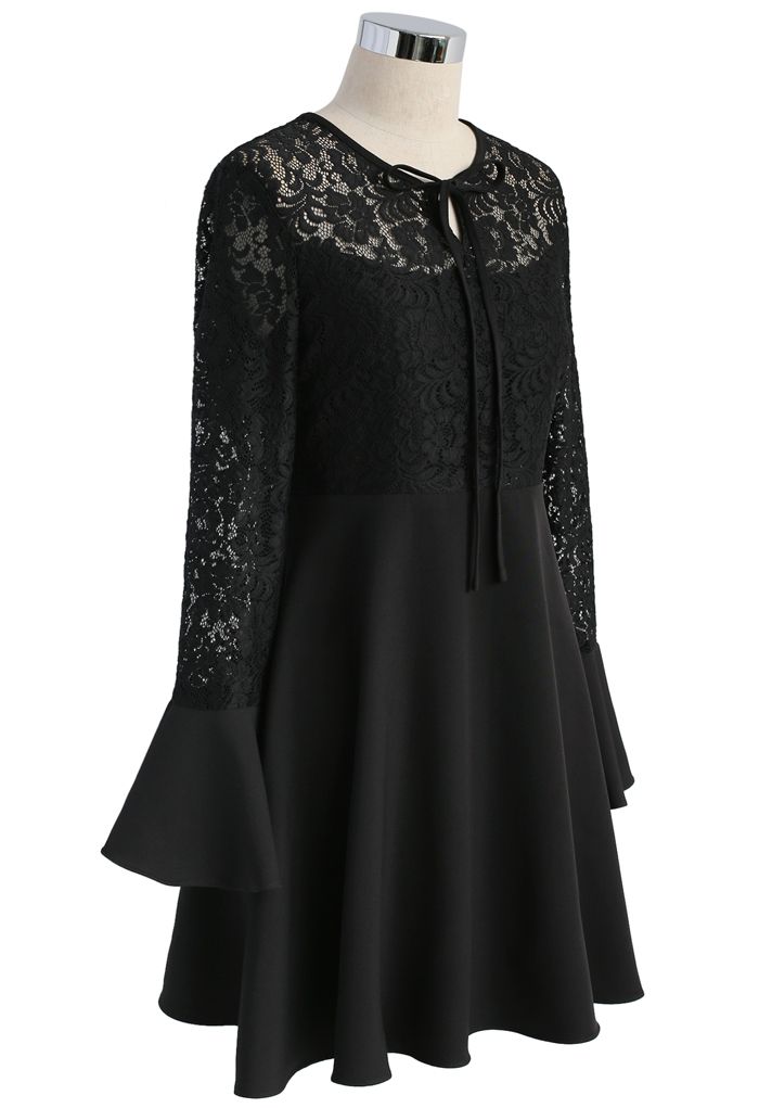 Romantic Twirl Lace Dress in Black 