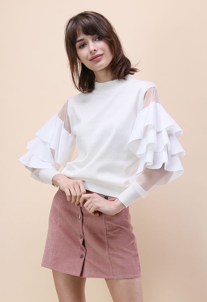 Pure Pleasure Smock Top with Tiered Flare Sleeves in Ivory - Retro ...