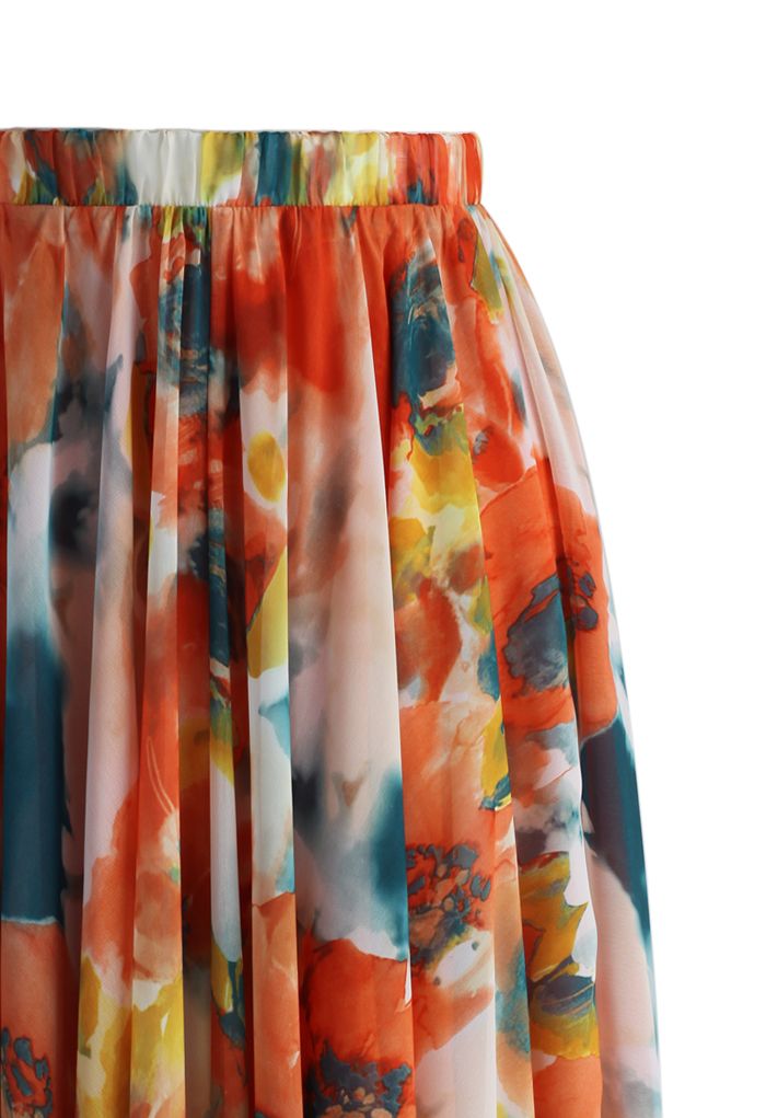 Orange Blossom Watercolor Maxi Skirt