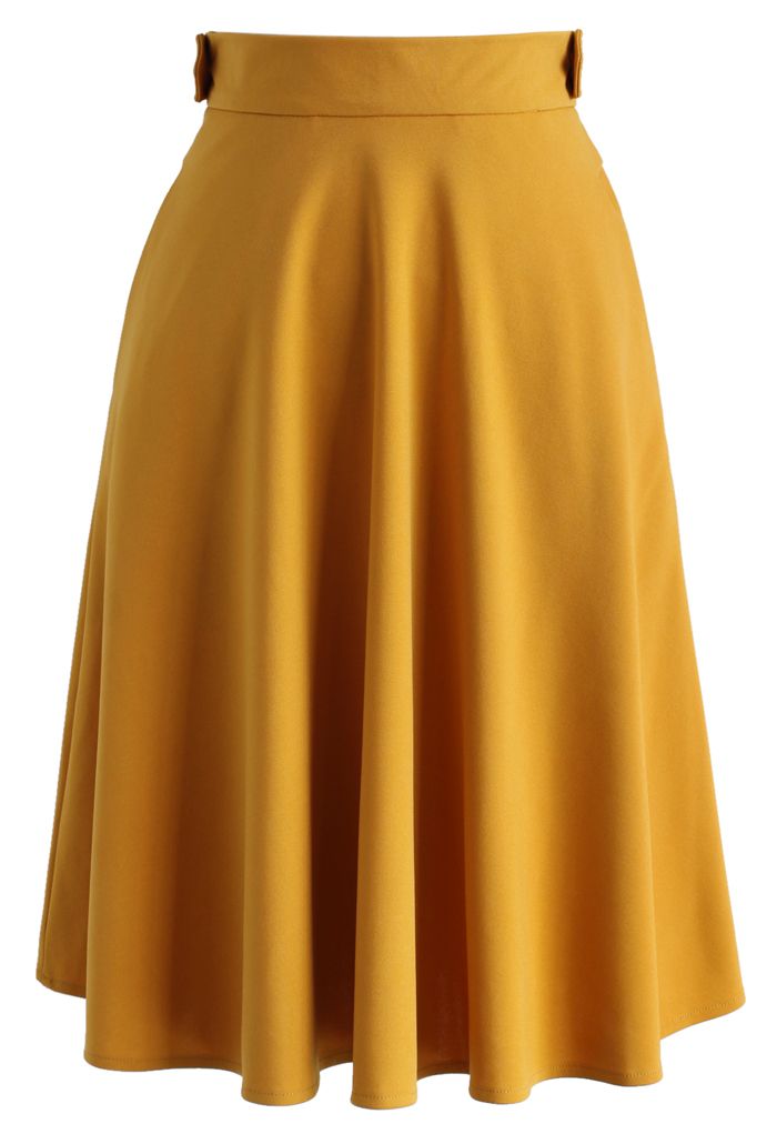 Basic Full A-line Skirt in Mustard - Retro, Indie and Unique Fashion