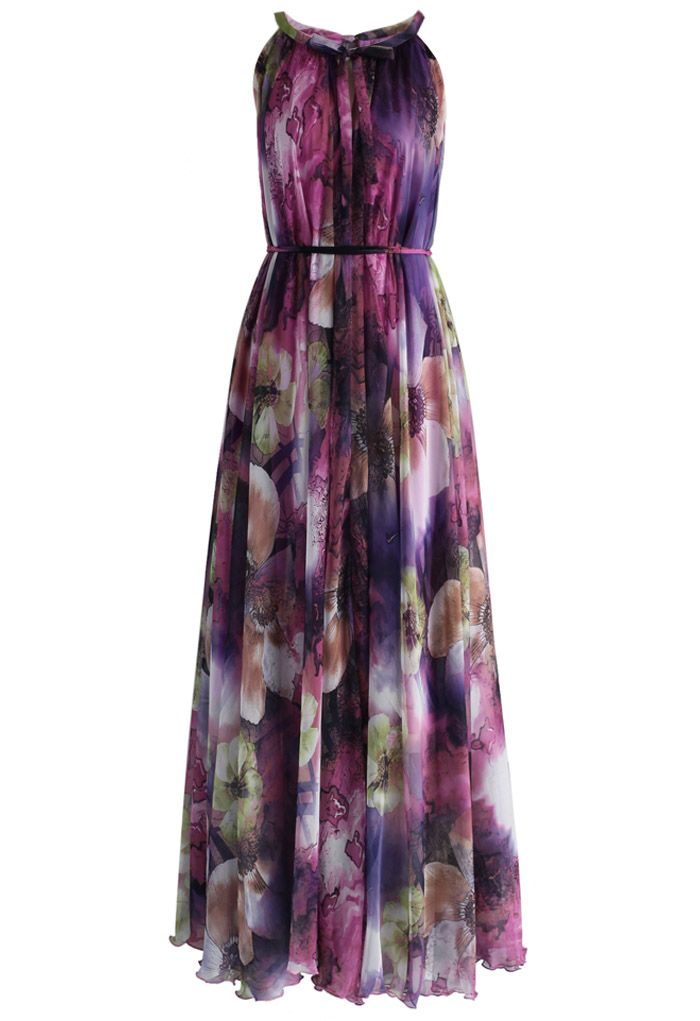 Mysterious Purple Floral Maxi Slip Dress 
