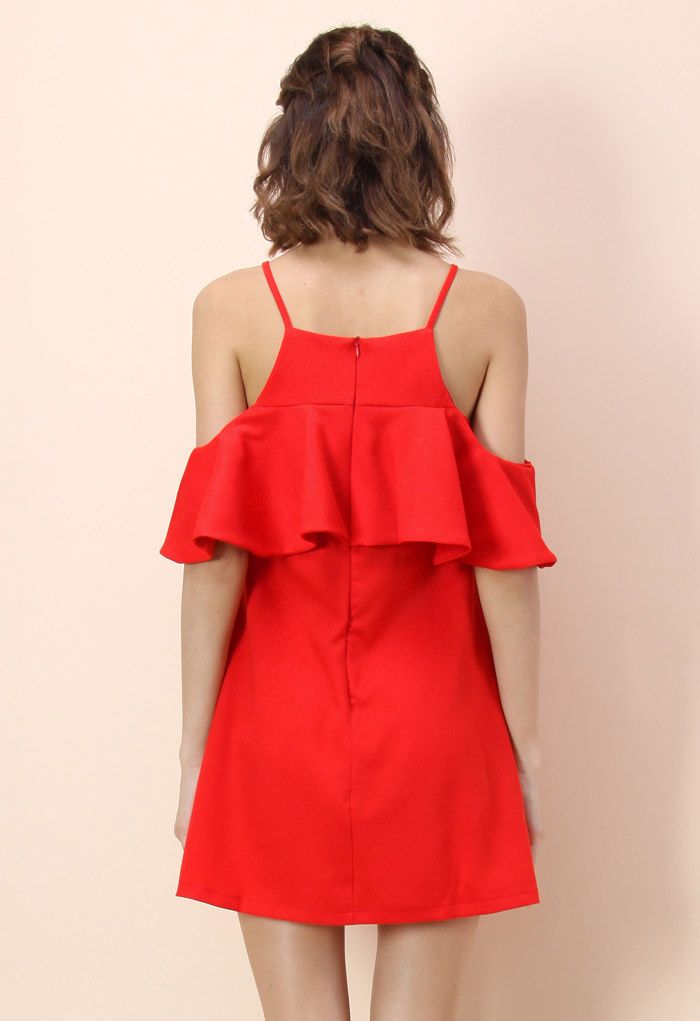 Sylphlike Red Cold-shoulder Dress