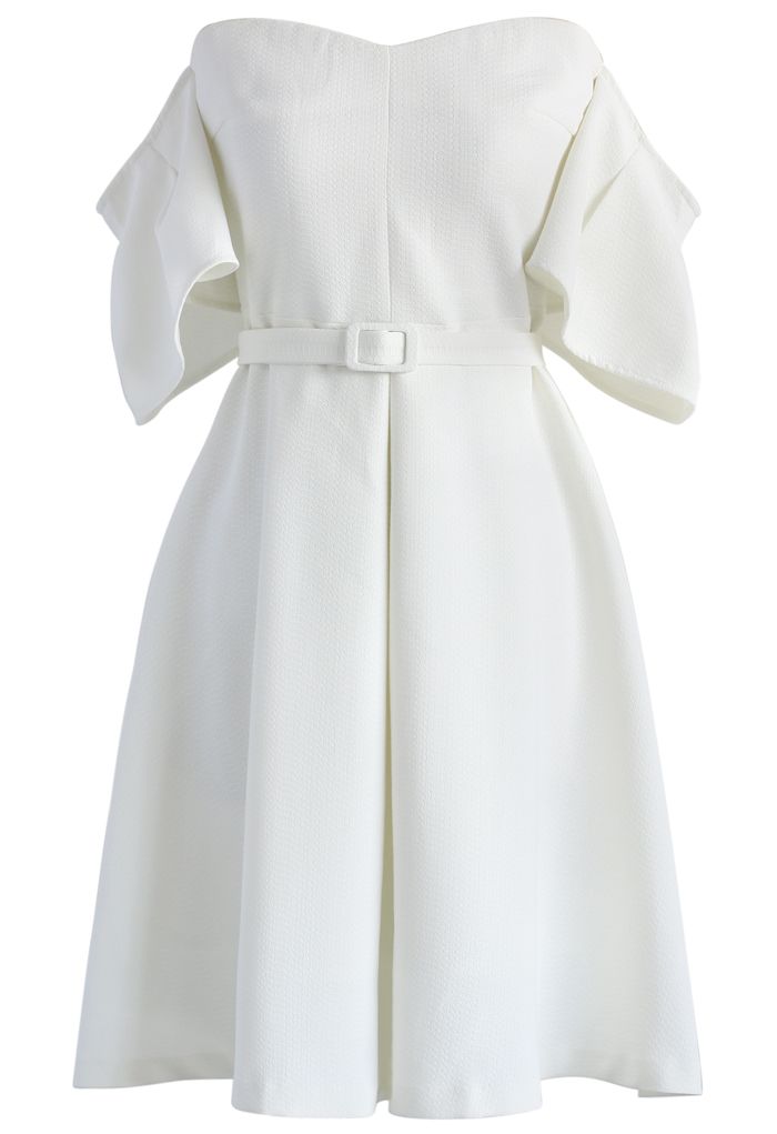 Classy Glitz Off-shoulder Dress in White
