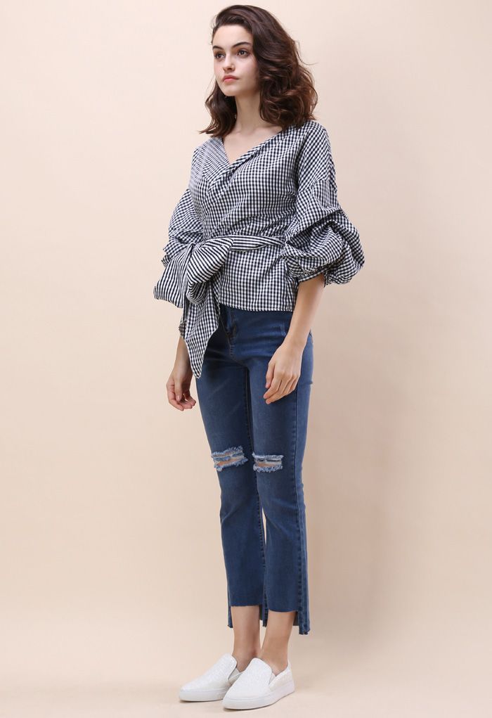 Enchanting Echo Wrapped Top in Gingham