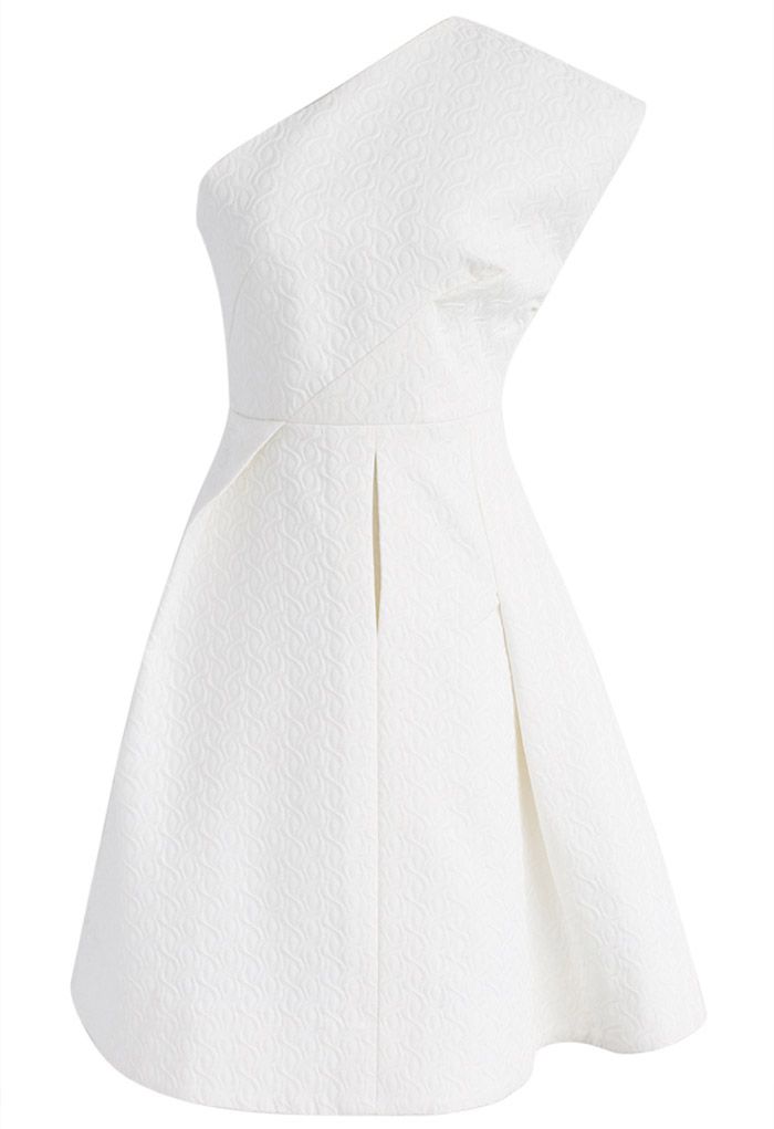 Dance All Night Embossed Asymmetric Dress in White 