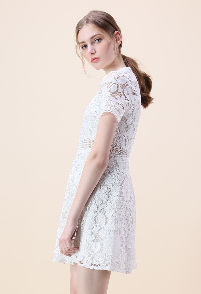 Floral Land Crochet Dress in White