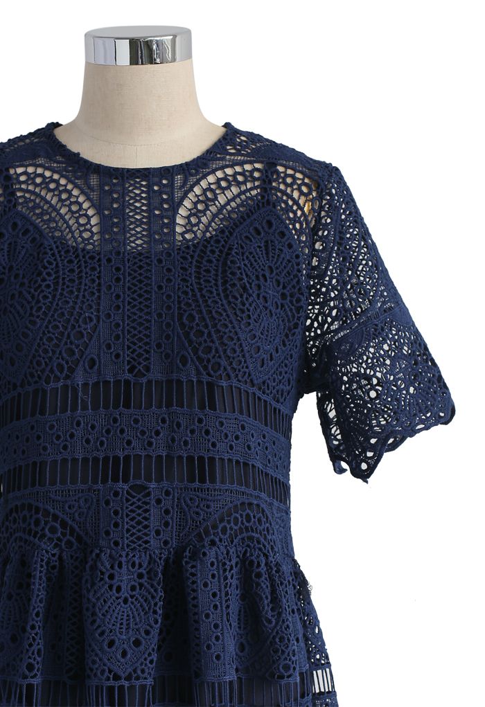 With Your Ingenuity Crochet Dress in Navy