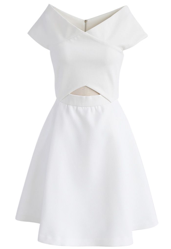Concise Classy Off-shoulder Dress in White