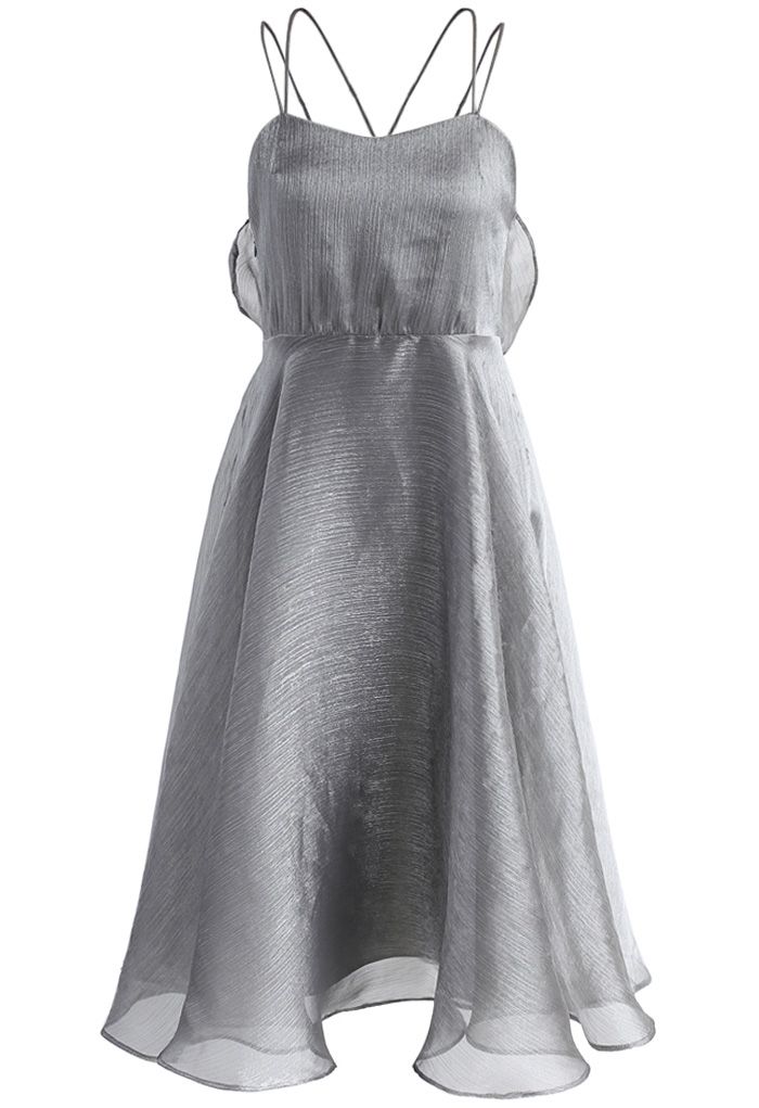 Luxurious Sheen Cross-strap Open Back Dress in Grey