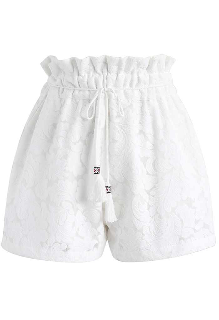 Leaf it to You Jacquard Shorts in White