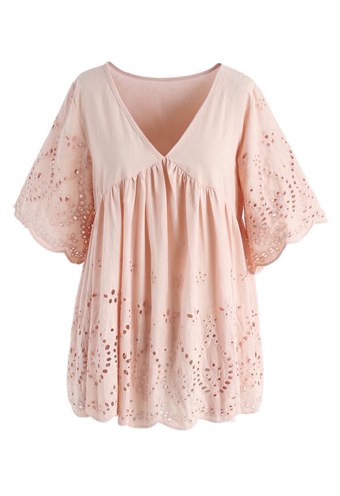 Eyelet Passion Embroidered Dolly Top in Pink 