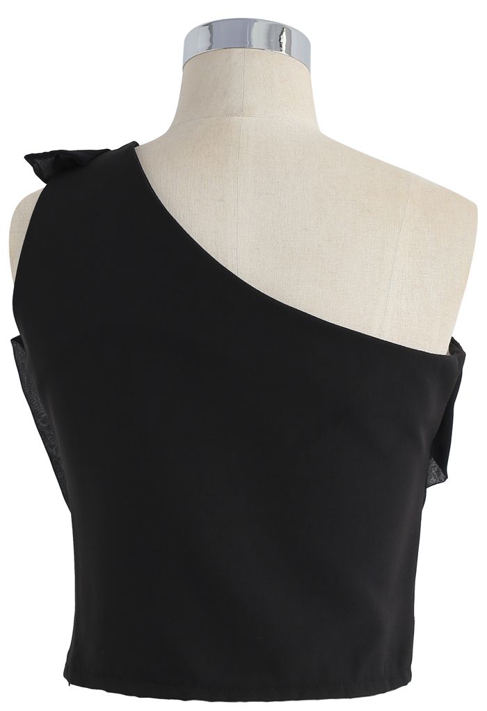 First Dance Tiered One-shoulder Top in Black