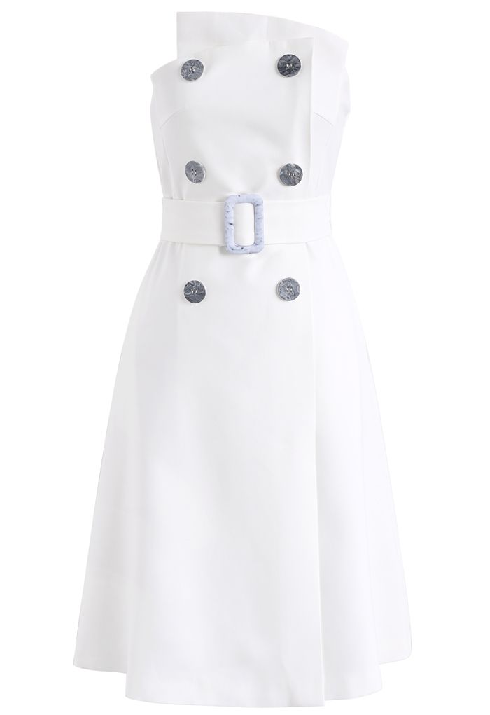 Charming Connection Double Breasted Strapless Dress in White