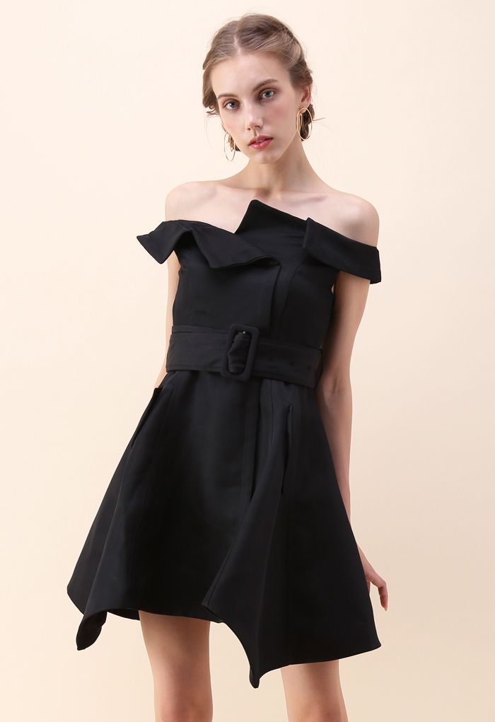 Asymmetric Beauty Off-Shoulder Dress in Black