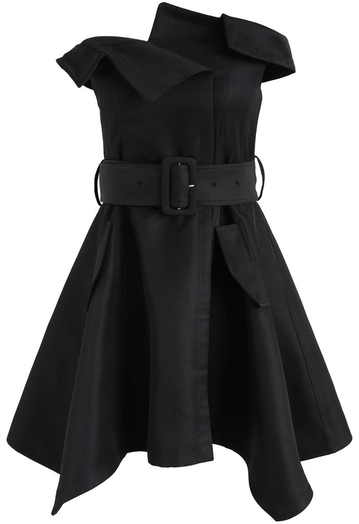 Asymmetric Beauty Off-Shoulder Dress in Black
