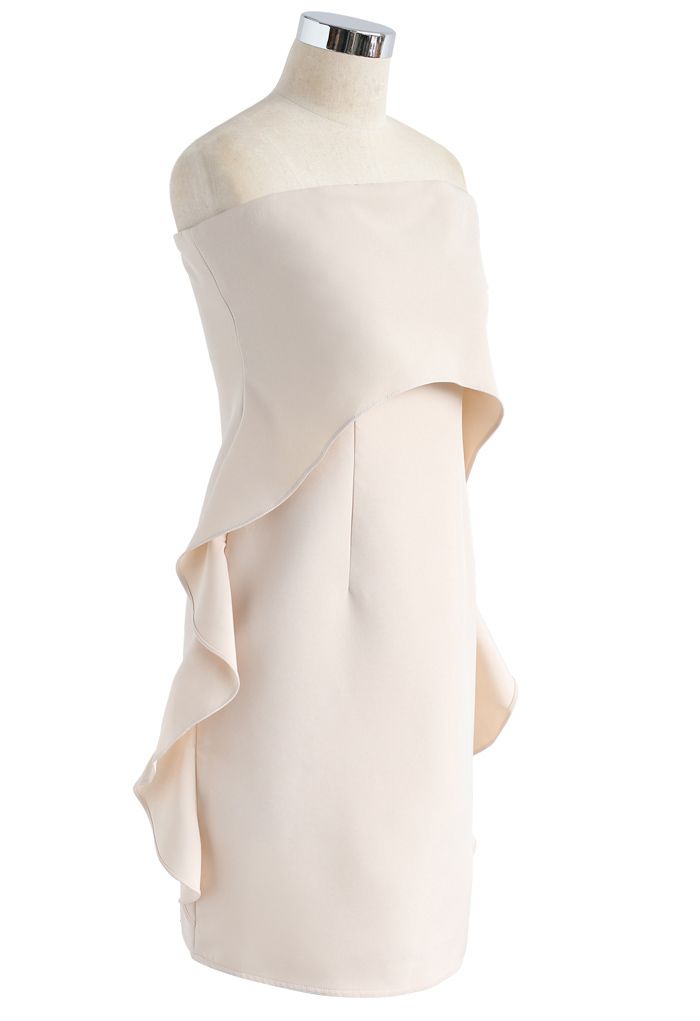 Simplified Elegance Ruffle Strapless Dress in Cream 