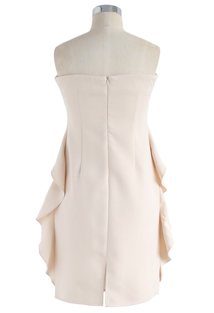 Simplified Elegance Ruffle Strapless Dress in Cream 