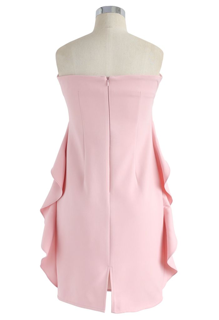 Simplified Elegance Ruffle Strapless Dress in Pink