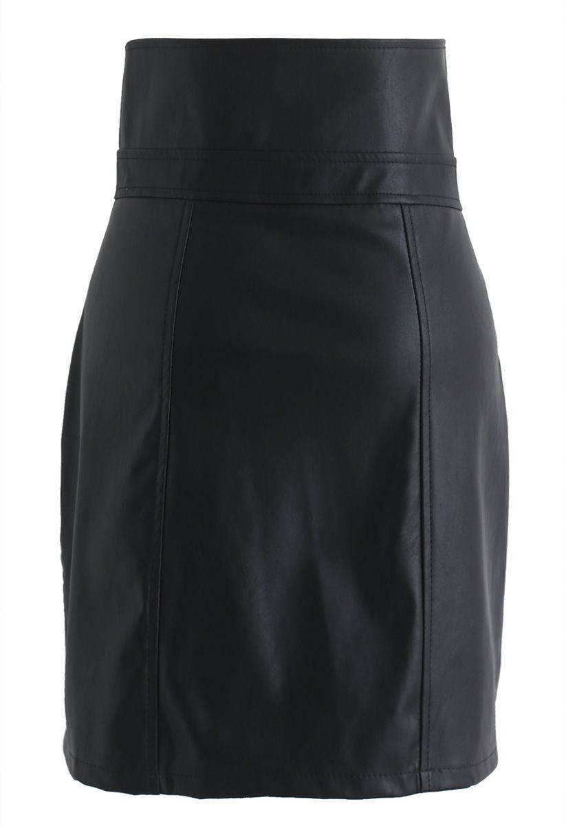 Wild Charm Flap Faux Leather Skirt in Black 