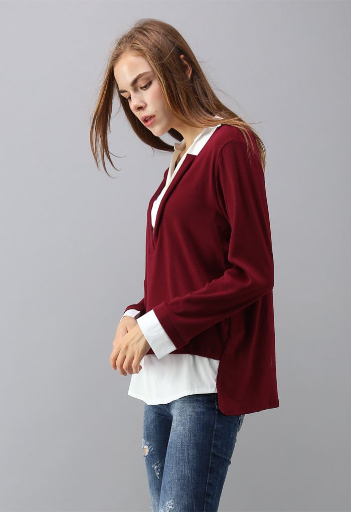 Energetic Fake Two-piece Smock Top in Wine