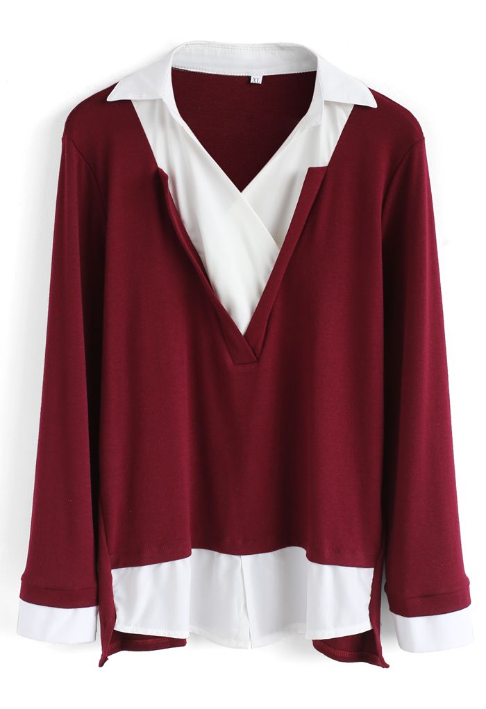 Energetic Fake Two-piece Smock Top in Wine