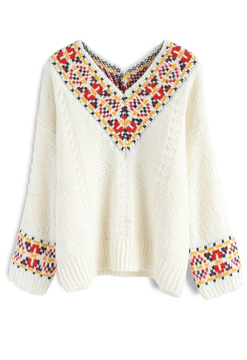Please Yourself V-Neck Knit Sweater in Ivory