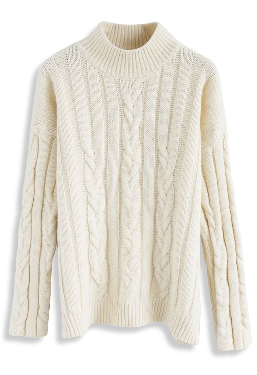 Snugly Warm Cable Knit Sweater in Ivory