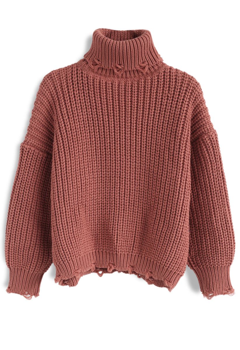 Warm Me Up Chunky Knit Turtleneck Sweater in Caramel