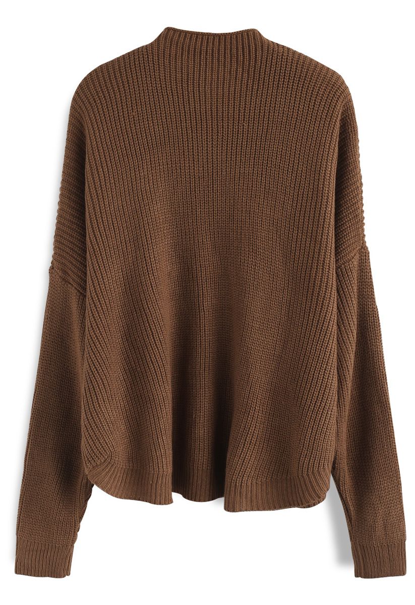 Button Up and Down Knit Sweater in Tan