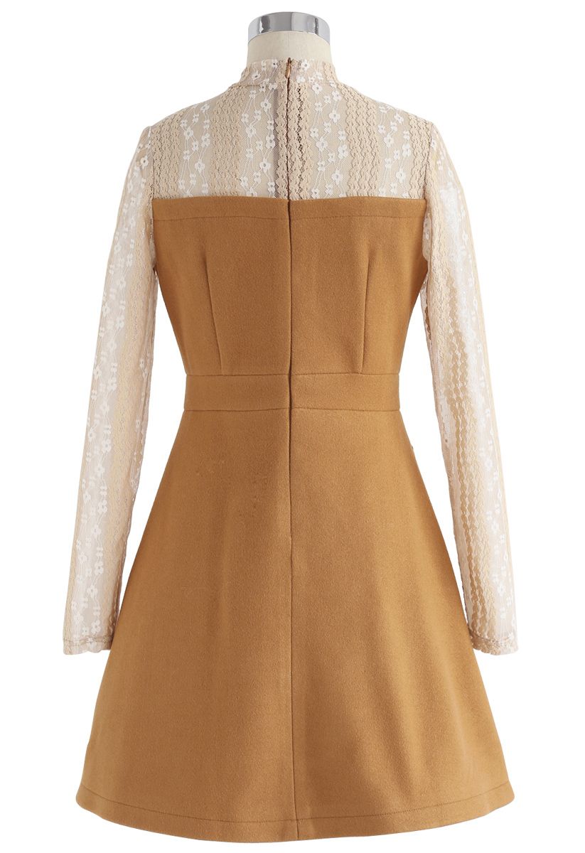 Elegant Match Lace Wood-Blend Dress in Tan