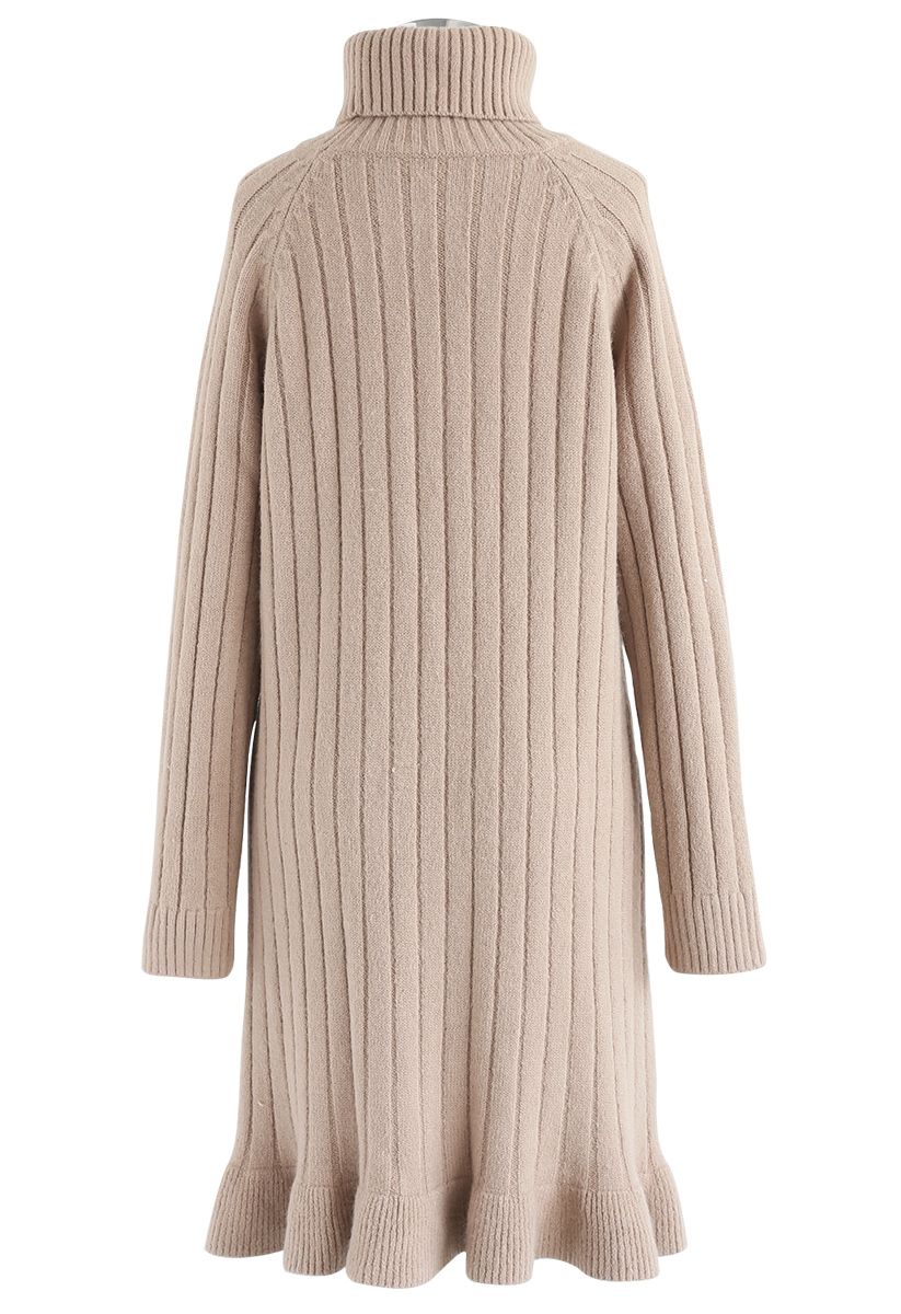 Cable Knit Charmer Cowl Neck Sweater Dress in Tan