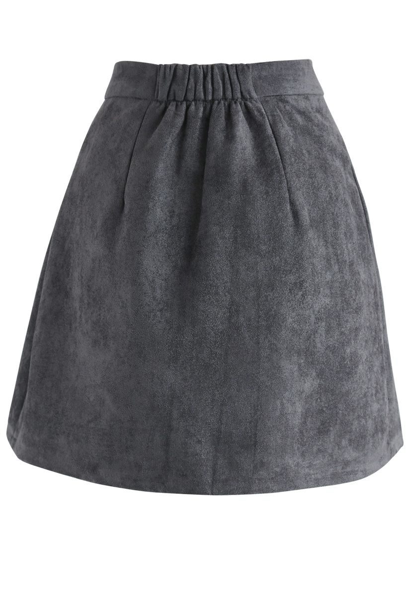 Catch Your Eyes Faux Suede Pleated Skirt in Grey - Retro, Indie and ...