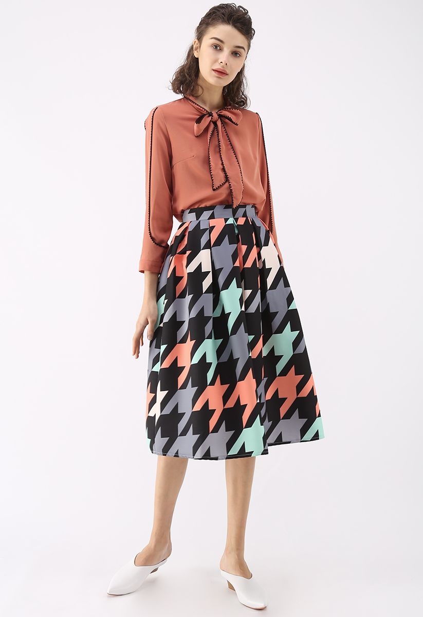 Colorful Houndstooth Texture A-Line Skirt