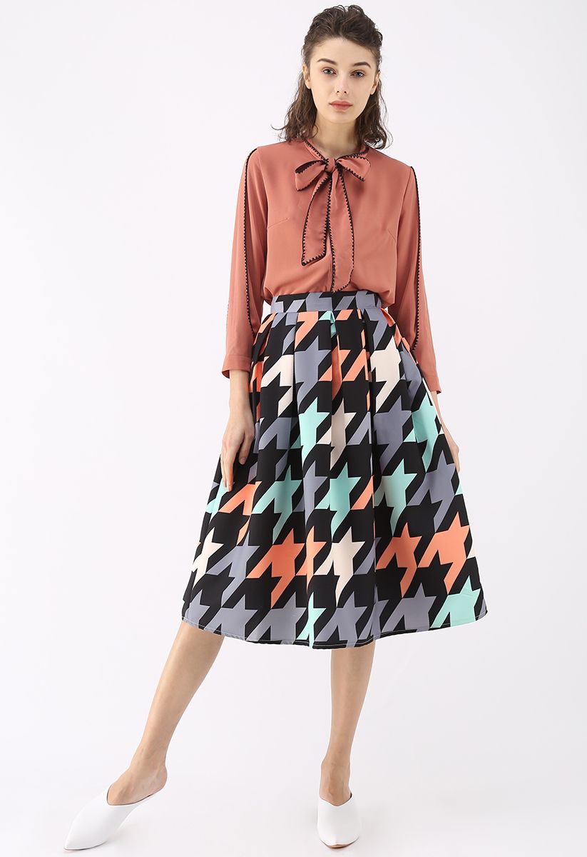 Colorful Houndstooth Texture A-Line Skirt